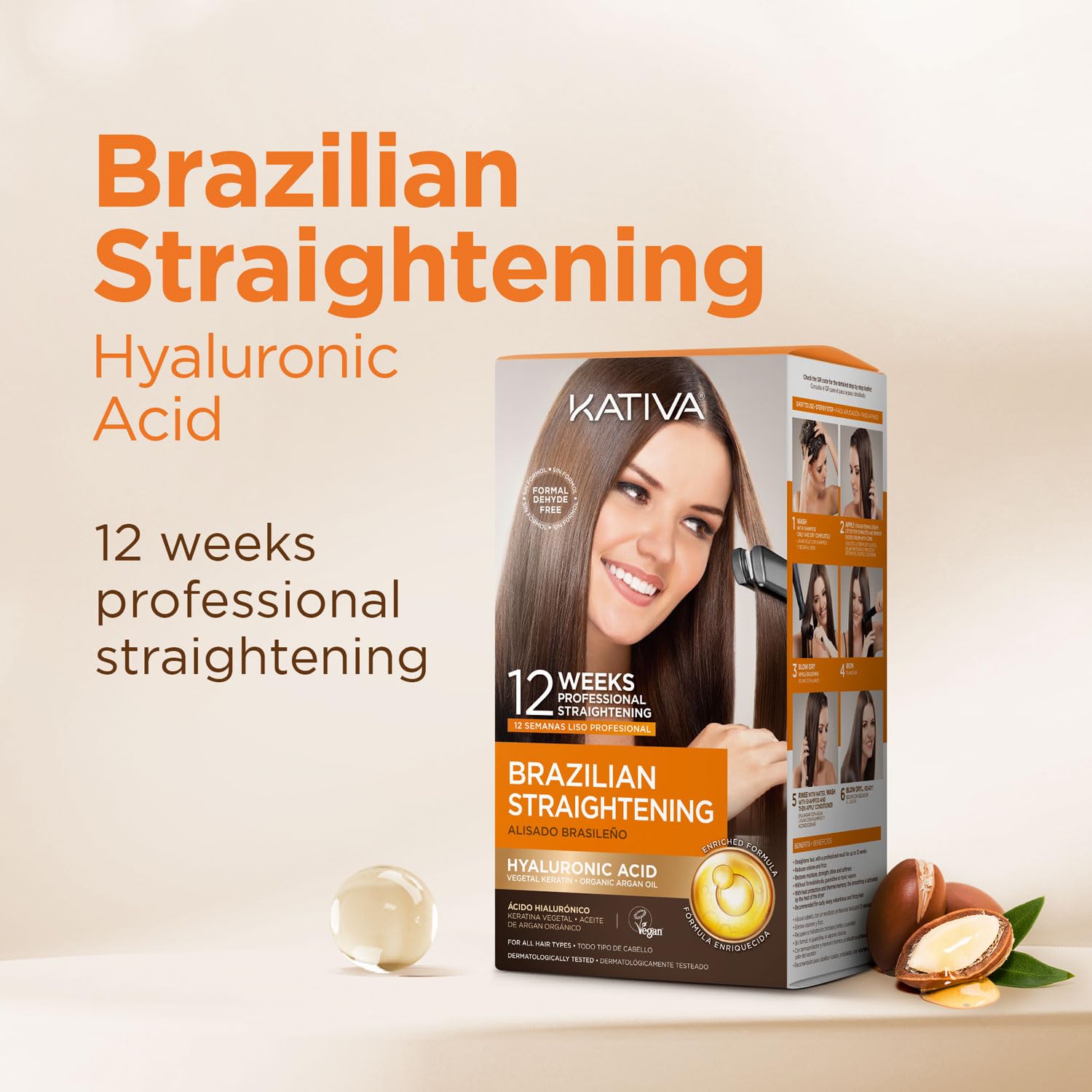Kativa Brazilian Straightening Kit, 12 Weeks of Home Use Professional Straightening, with Organic Argan Oil, Shea Butter, Keratin & Amino Acids, for Straighter, Softer and Shinier Hair, All Hair Types - Image 3