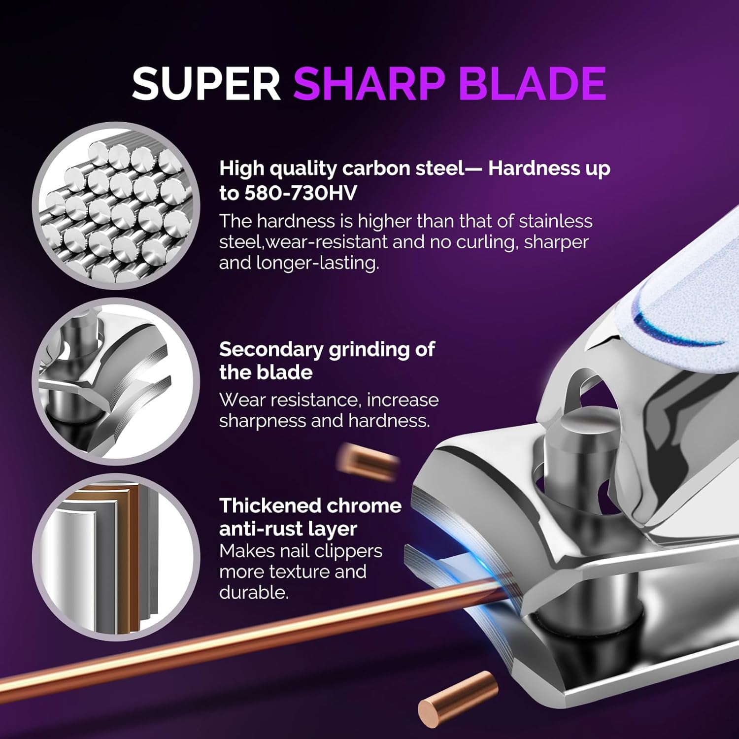 MelodySusie Nail Clippers Set, 2 in 1 Toenail Clippers Nail Clippers for Women, Ultra Sharp Stainless Steel Fingernail Nail Clippers for Men, Nail Cutter, Gifts for Women Men, Purple - Image 3