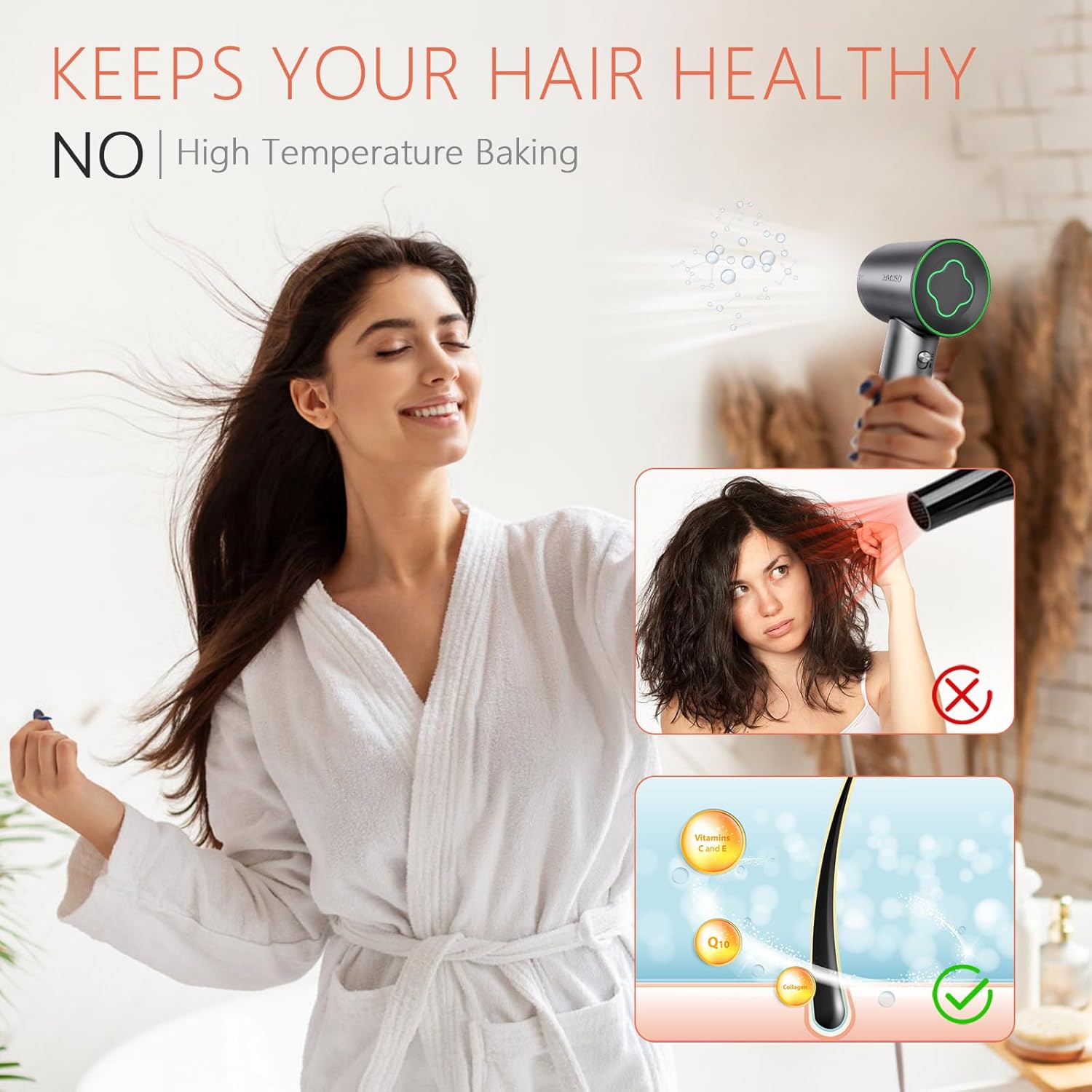 Hair Dryer, 110000 RPM Brushless High-Speed Hair Dryer 1500W Motor Negative Ionic Blow Dryer, Low Noise Hairdryer with Nozzle Diffuser - Image 3