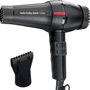 Turbo Power Twin Turbo 2600 Black Hair Dryer + M Hair Designs Hot Blow Attachment (Bundle) – High-Speed Professional Blow Dryer for Fast Drying & Precise Styling