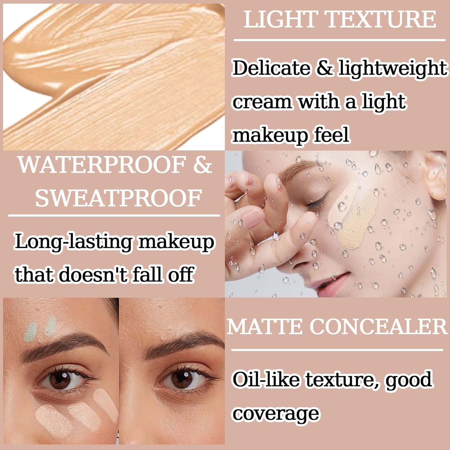 6-Color Correcting Concealer Palette with Moisturizing Full Coverage Foundation and Brush Set - Image 4