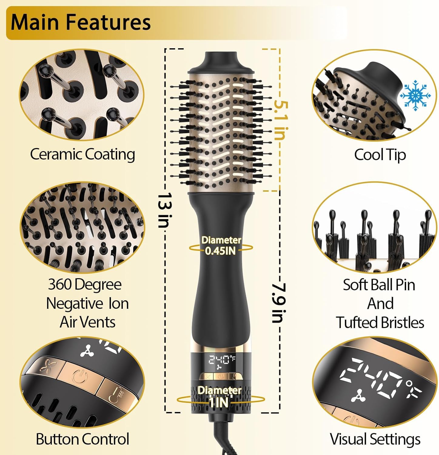 Nicebay Hair Dryer Brush, Blow Dryer Drush,Hot Tools Blow Dryer Brush for Women, One Step Blowout Brush with Display Screen, Oval Ceramic Barrel, Negative Ion - Image 5