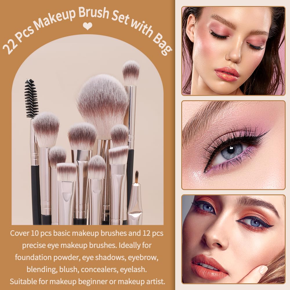 MAGEFY Makeup Brushes, 22 Pcs Professional Premium Synthetic Makeup Brush Set with Case, Foundation Eyeshadow Brush Travel Make up Brushes Set (Blackgold) - Image 6