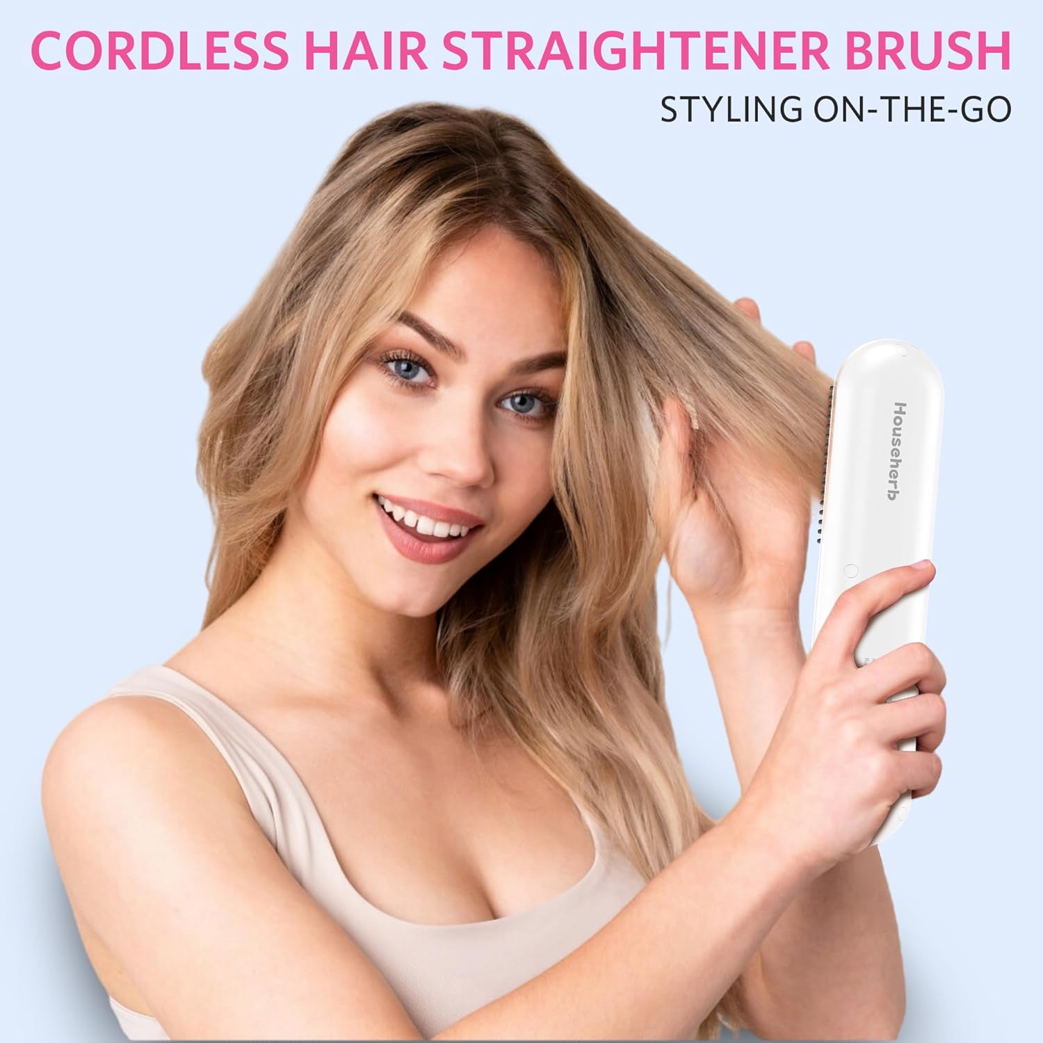 Cordless Hair Straightener Brush, Portable Mini Hair Straightening Brush for Travel, Rechargeable 9600 mAh USB-C, Lightweight Anti-Scald Heated Styling Tools & Appliances - Image 3