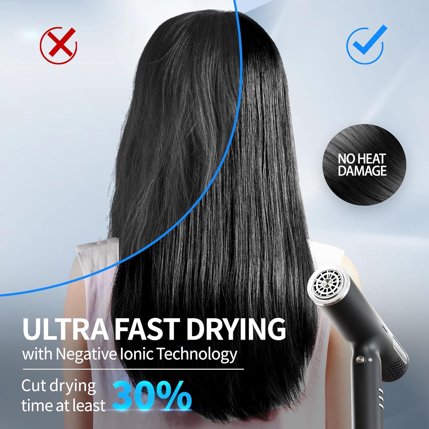 Lanvier Hair Dryer with Diffuser, Professional Ionic Blow Dryer with High Speed Brushless Motor, Compact Design for Fast Drying, Intelligent Heat, Airflow Control with LCD Display for All Hair Types - Image 9