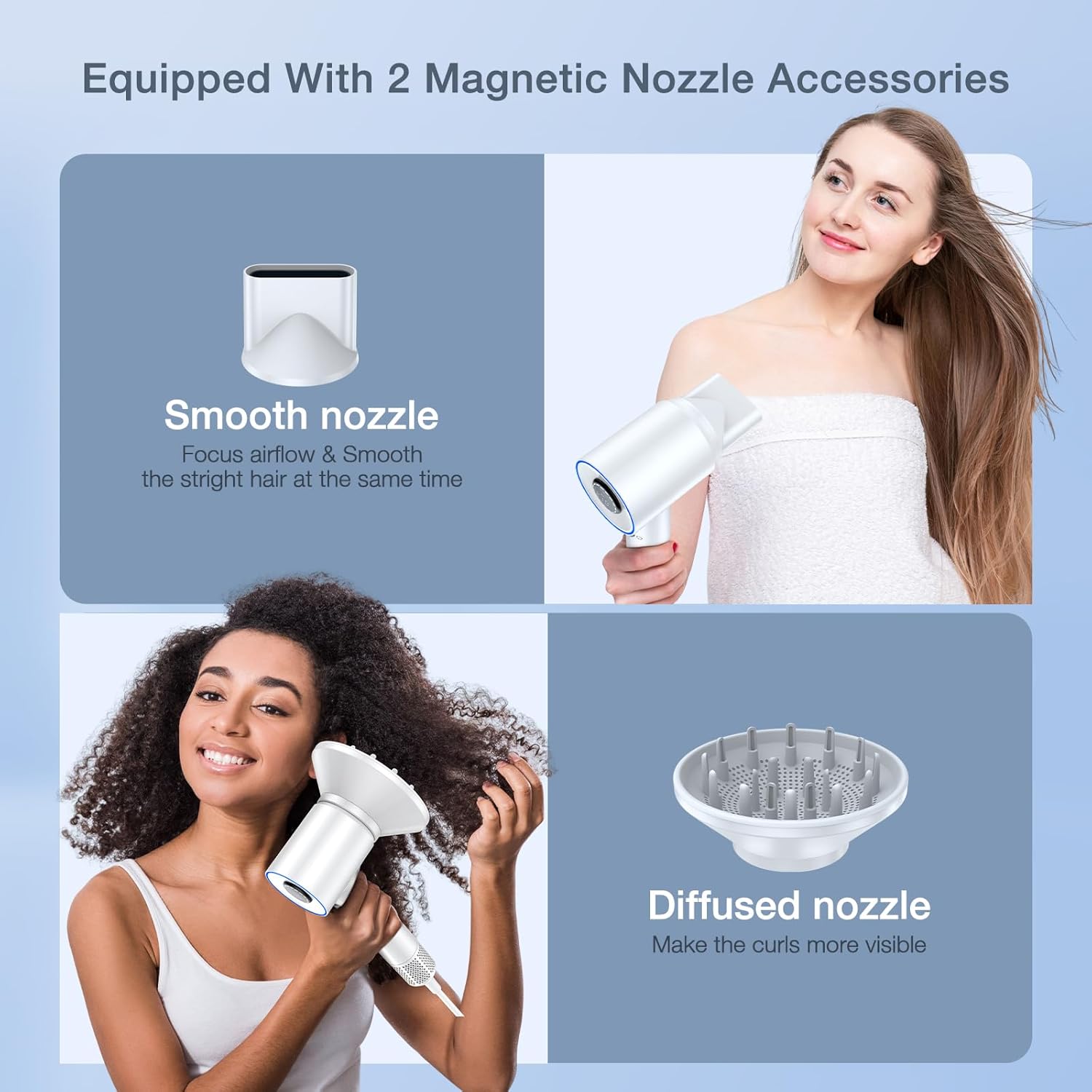 Hair Dryer, Negative Ionic Hair Dryer with Diffuser and Nozzle, 150000 RPM High Speed Hairdryer for Fast Drying, 3 Speeds 5 Temps with HD Display, Blow Dryer for Home Salon-Bright White - Image 6