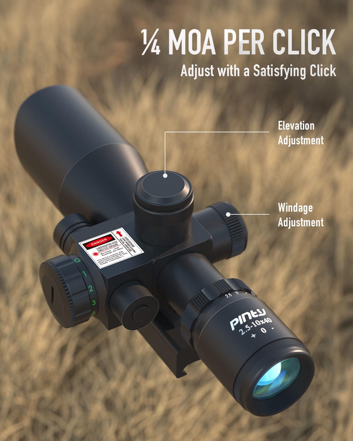 Pinty 2.5-10x40 Red Green Illuminated Mil-dot Tactical Rifle Scope with Red Laser Combo - Green Lens Color - Image 5
