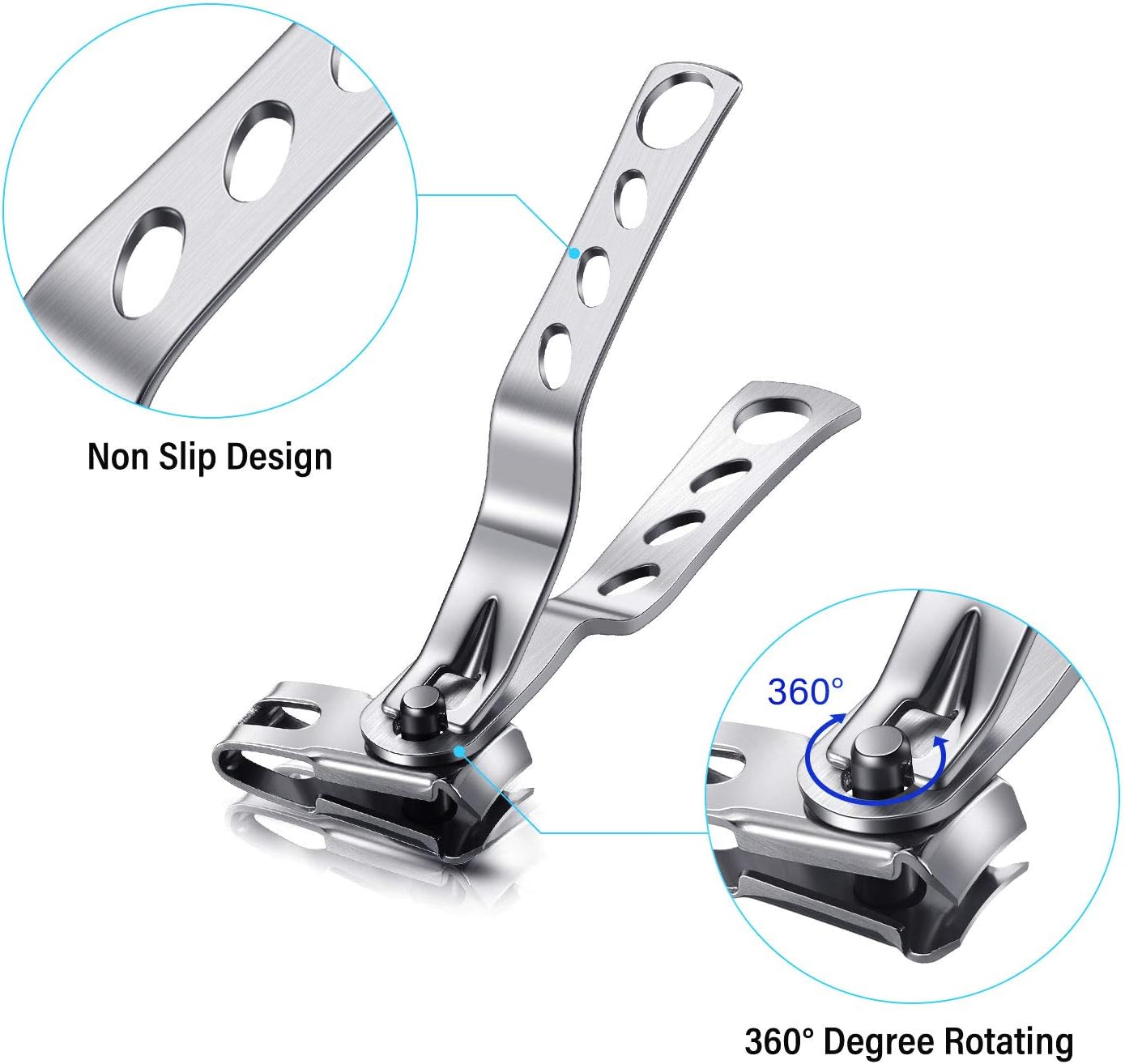 Mudder 3 Pieces 360 Degree Rotary Nail Clippers Set, Stainless Steel Fingernail Toenail Clippers Trimmer and Cutter with Nail File, Easy Grip Fingernail Cutter Gifts for Men and Women - Image 3