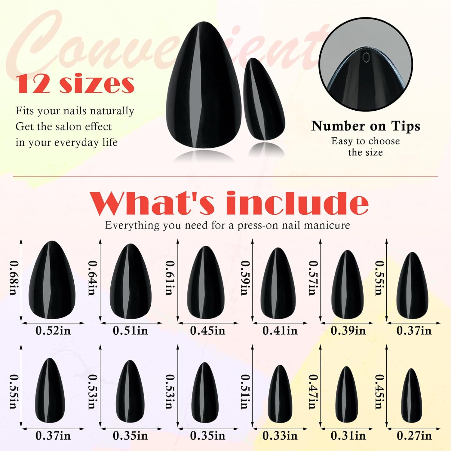 AddFavor 360pcs Almond Press on Nails Short Fake Nails, Black Short Almond Nails Press on Acrylic False Nail with Glue Adhesive Tabs for Women Girls - Image 6