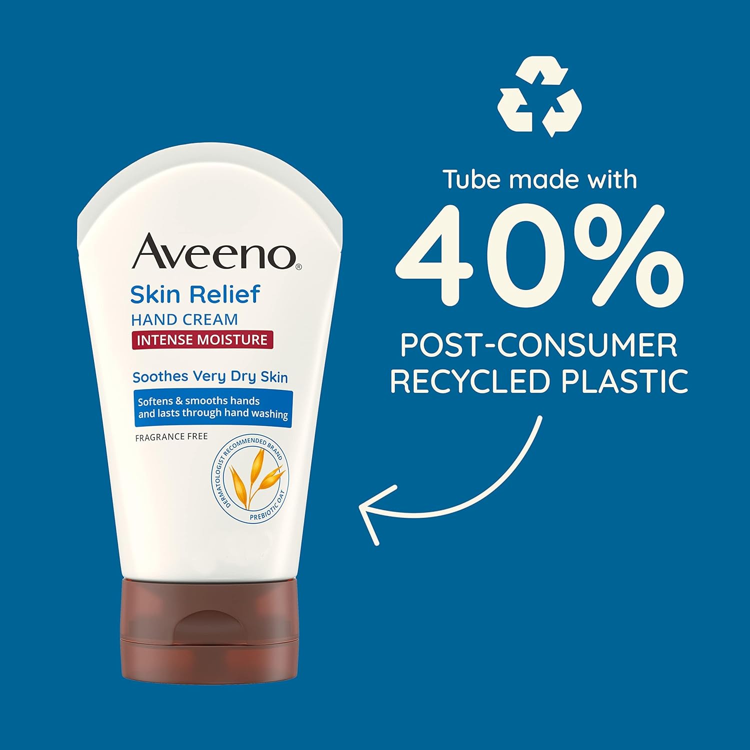 Aveeno Skin Relief Intense Moisture Hand Cream with Soothing Prebiotic Oat for Dry Skin, Sensitive Skin Cream Softens & Smooths Hands & Lasts Through Hand Washing, Fragrance-Free, 3.5 oz - Image 2