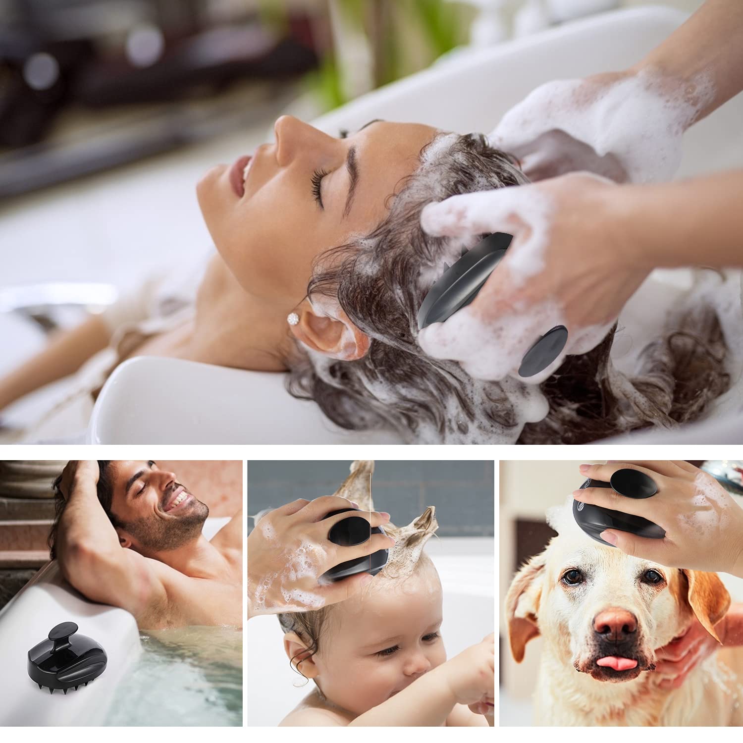 Scalp Massager Shampoo Brush, Hair Scalp Scrubber Shower Hair Brush Head Massager for Stress Relax Hair Growth, Dandruff Brush Scalp Exfoliator for Women Men Kids Pets, Black - Image 7