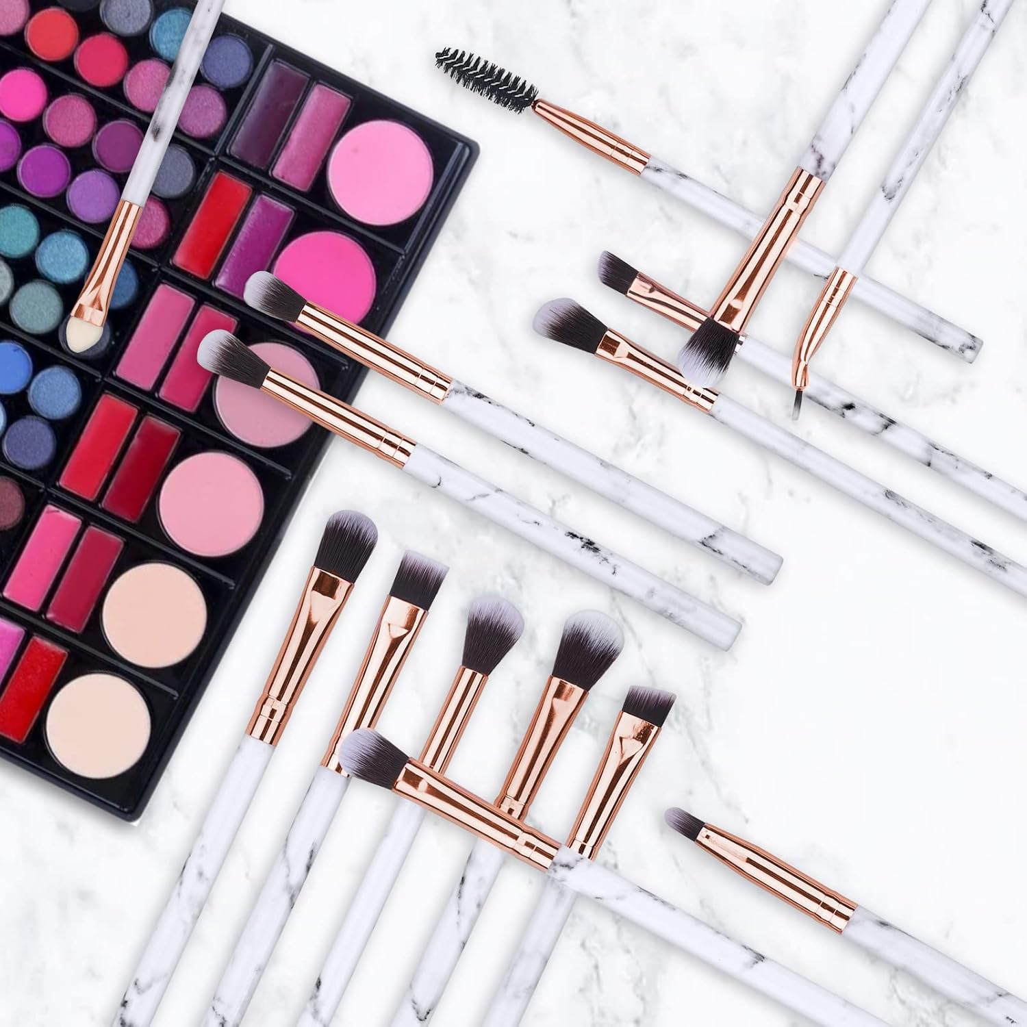 Eye Makeup Brushes DUAIU 16Pcs Eyeshadow brushes Eyebrow Eyeliner Blending Brush Premium Synthetic & Marble Handle Brushes sets with Pink Cosmetic Bag - Image 5