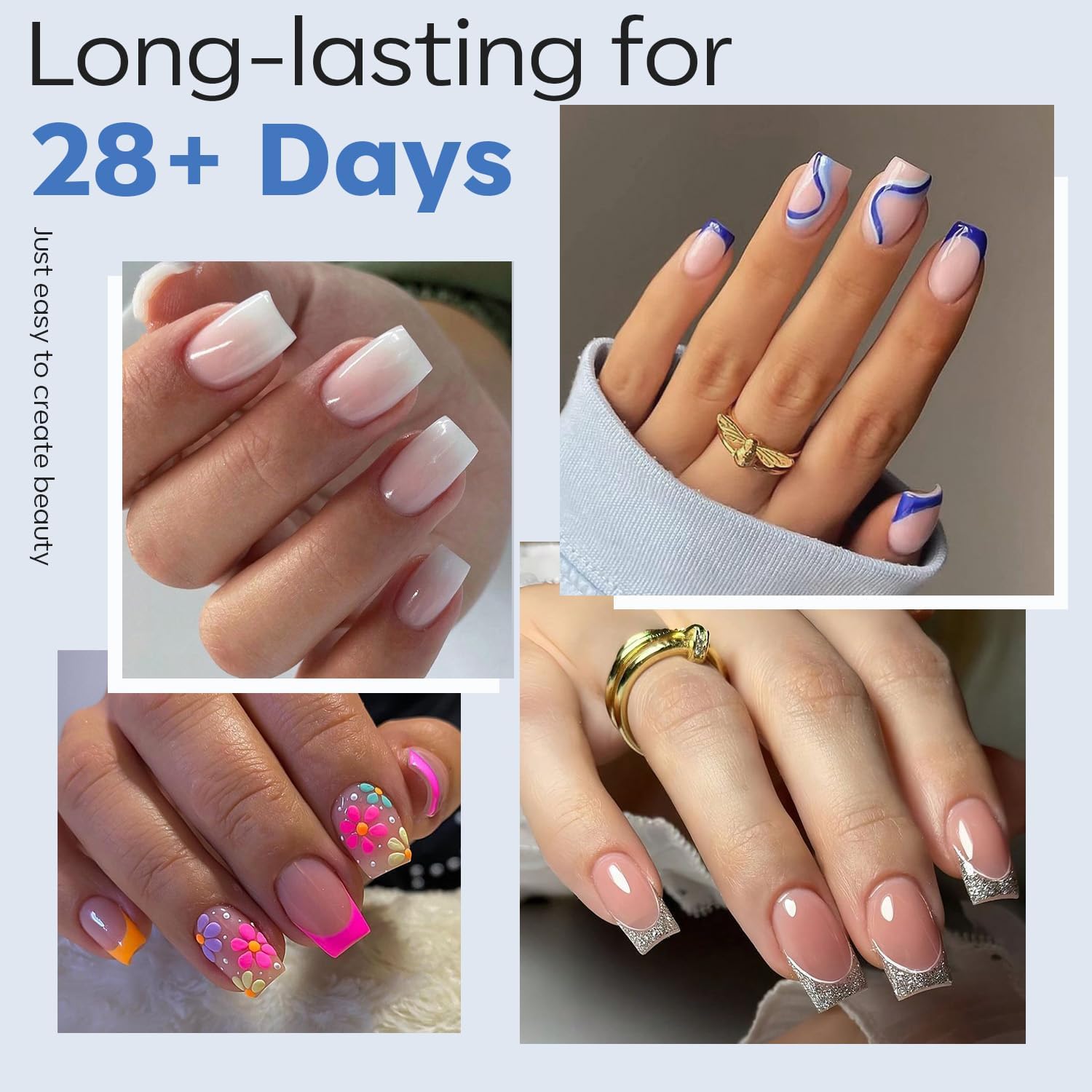 modelones Short Square Nail Tips, Pre-shaped Soft Gel Tips Fake Nails False Acrylic Clear Full Cover Press on Extension Gel Kit Manicure DIY at Home 216PCS 12Sizes - Image 2