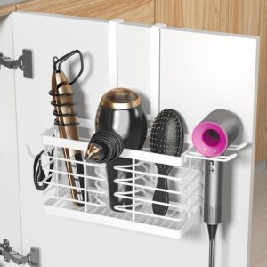 Hair Tool Organizer, 3-in-1 Universal Hair Dryer Holder, Adjustable Height Metal Blow Dryer Holder Wall Mounted/Over Cabinet Door/Free-Standing, Bathroom Organizer and Storage(White)