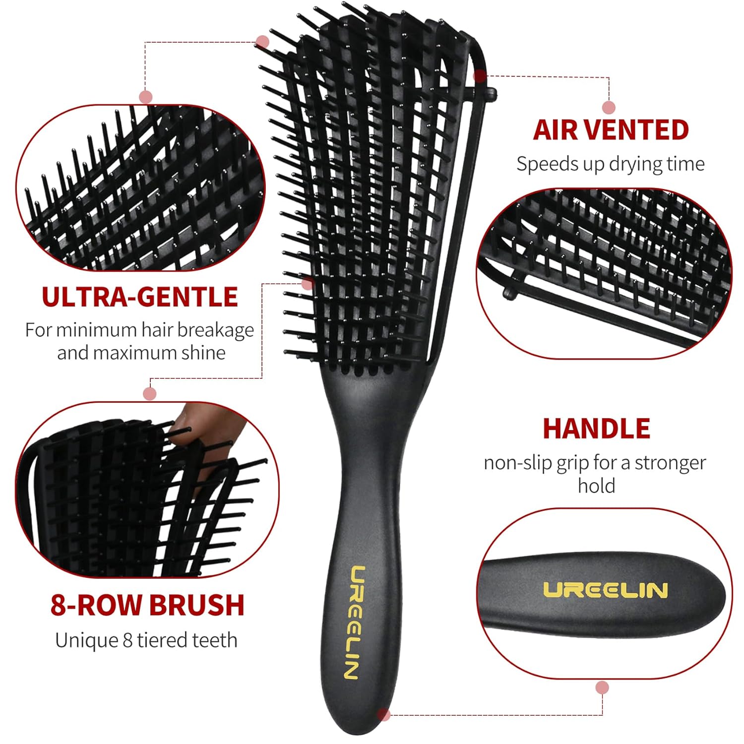 Textured Hair Brush Set for 3a to 4c Afro Hair Detangler Black - Image 2