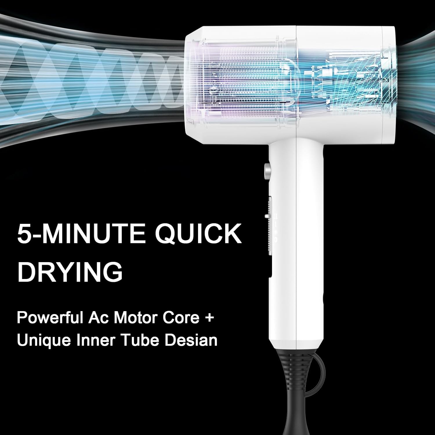 Professional Ionic Salon Hair Dryer, Slopehill Powerful 1800W Fast Dry Low Noise Blow Dryer with 2 Concentrator Nozzle 1 Diffuser Attachments for Home Salon Travel (White) - Image 2