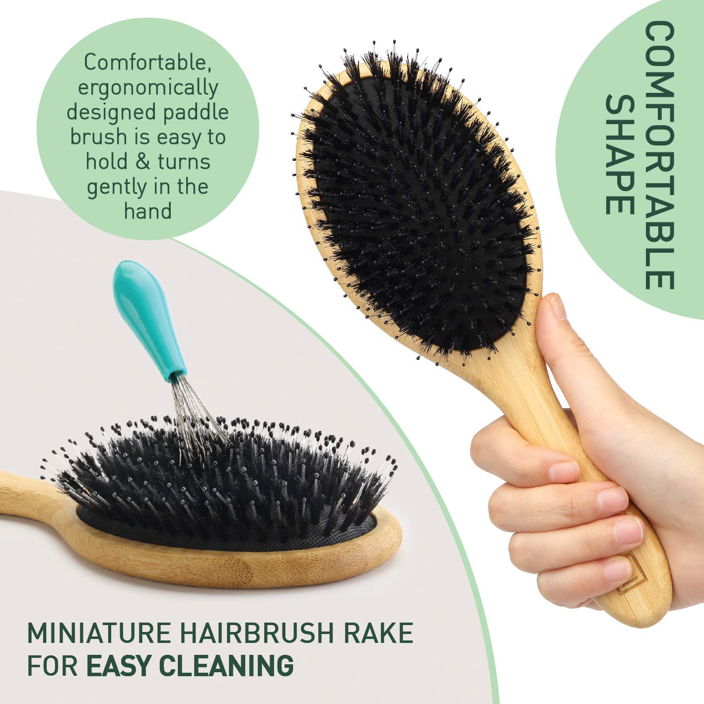 Natural Boar Bristle Hair Brush for Women, Men, Kids; Dry and Wet Detangling Hair Brush Gently Enhances Shine, Smooths Frizz and Prevents Breakage in Fine and Straight, Thick and Curly Hair (oval) - Image 5