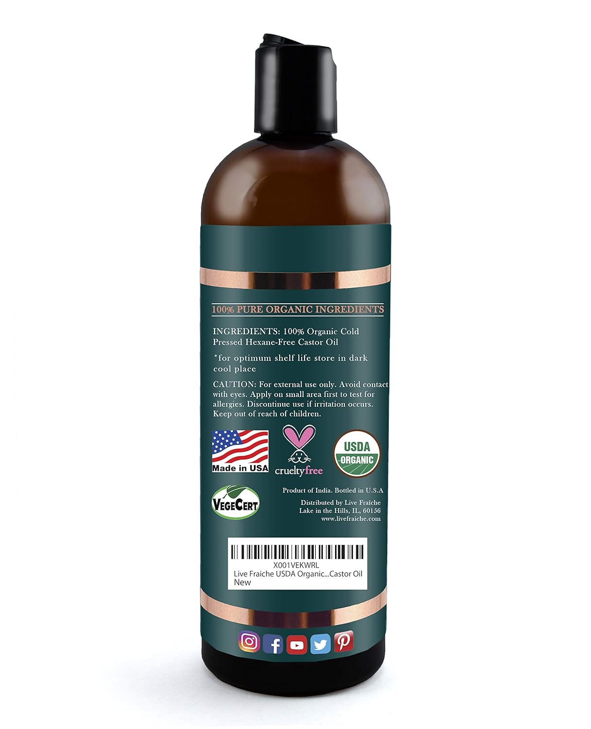 Live Fraiche Organic Castor Oil 16oz Set with Mascara Tube for Hair Growth - Image 8