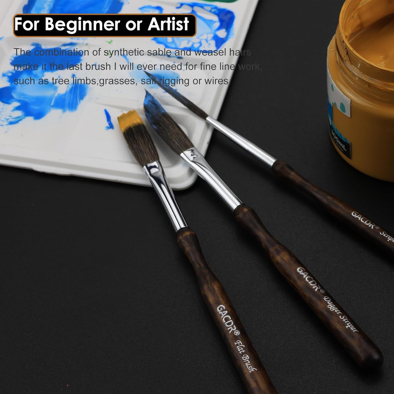 Pinstriping Brush Kit,3 pcs Professional Striping Brushes Long Liner Script Sword Scroll Rigger Brushes - Image 5
