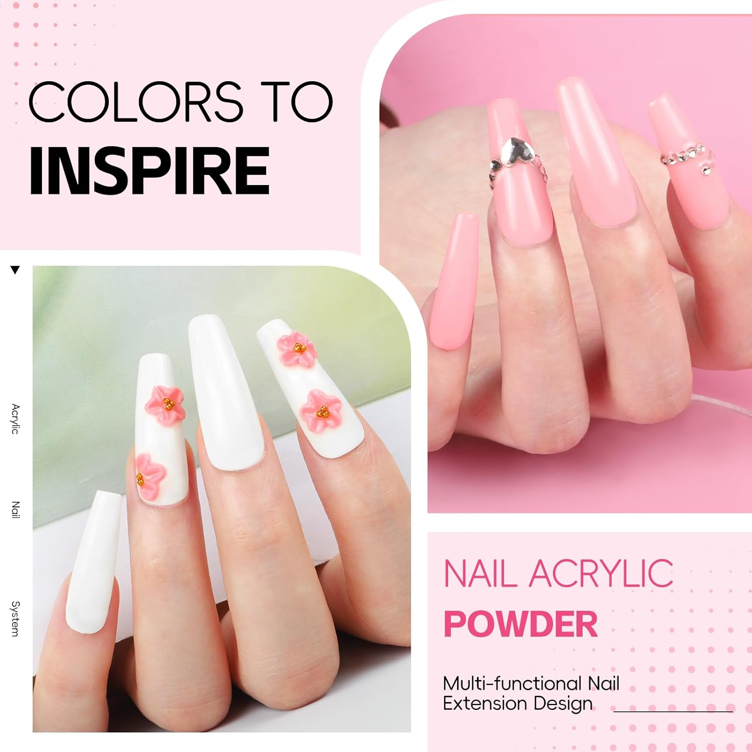 COSCELIA Acrylic Nail Kit with Everything, Pink White Nude Clear Acrylic Powder with Drill U V Light Sequin Glitter Decoration Powders Base Top Coat Nails Kit for Beginners Home Nail DIY - Image 8