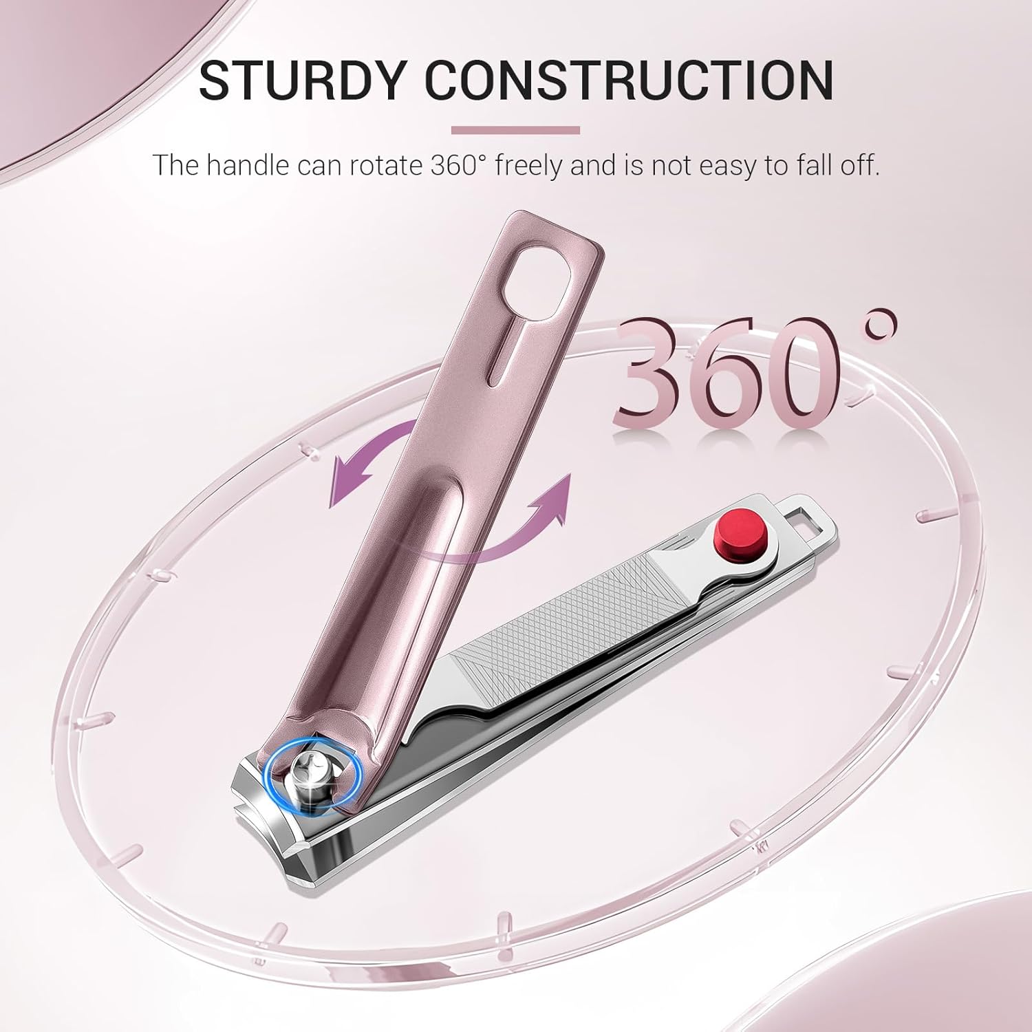 MelodySusie Nail Clippers Set, Ultra Sharp Toenail Clippers with Glass Nail File, 3 in 1 Stainless Steel Nail Clippers for Men Women, Fingernail Clipper Nail Cutter Manicure Set, Pink - Image 5