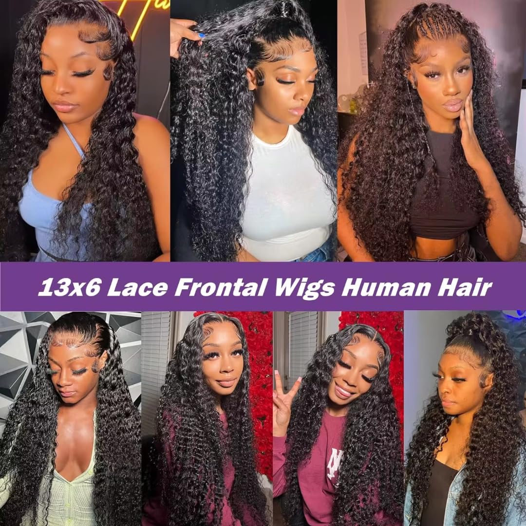 13x6 Deep Wave Lace Front Wigs - Human Hair Glueless Wigs - 200% Density HD Lace Front Wigs - Pre Plucked with Baby Hair - Wet and Wavy - Natural Black (30 Inch) - Image 9
