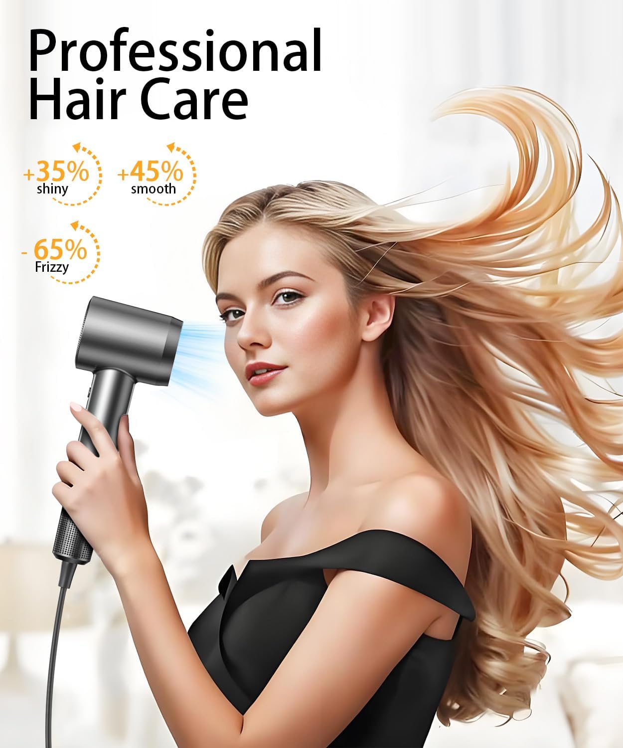 Hair Dryer with Diffuser,Lightweight Blow Hairdryer 180000 RPM High Speed Fast Drying,Brushless Motor Ionic Portable Blow Dryer, Thermo-Control air Jets Blow Dryer with Diffuser for Curly Hair - Image 2