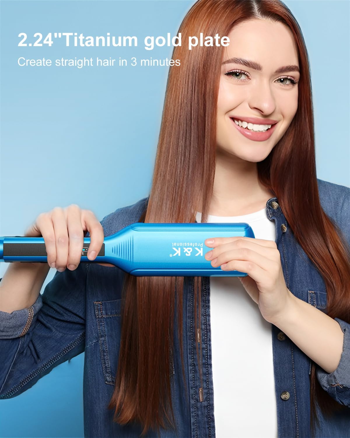 K&K Extra Wide 2.25" Hair Straightener, Flat Iron Infused with Argan Oil & Keratin, Professional Straighteners for Less Frizz, Shinier & Smoother Hair, Shine Therapy Styling Tools - Image 3