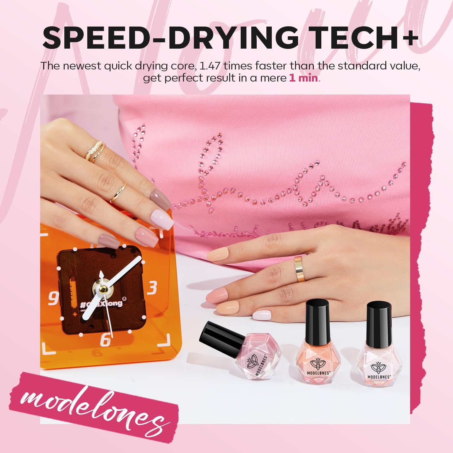 modelones Nail Polish Set, 6 Colors Quick Dry Nude Hot Pink Chrome Nail Polish Light Pink Shimmer Pearl Spring Summer Fingernail Polish DIY Nail Art Salon Home Easter Gifts for Women Girl - Image 6
