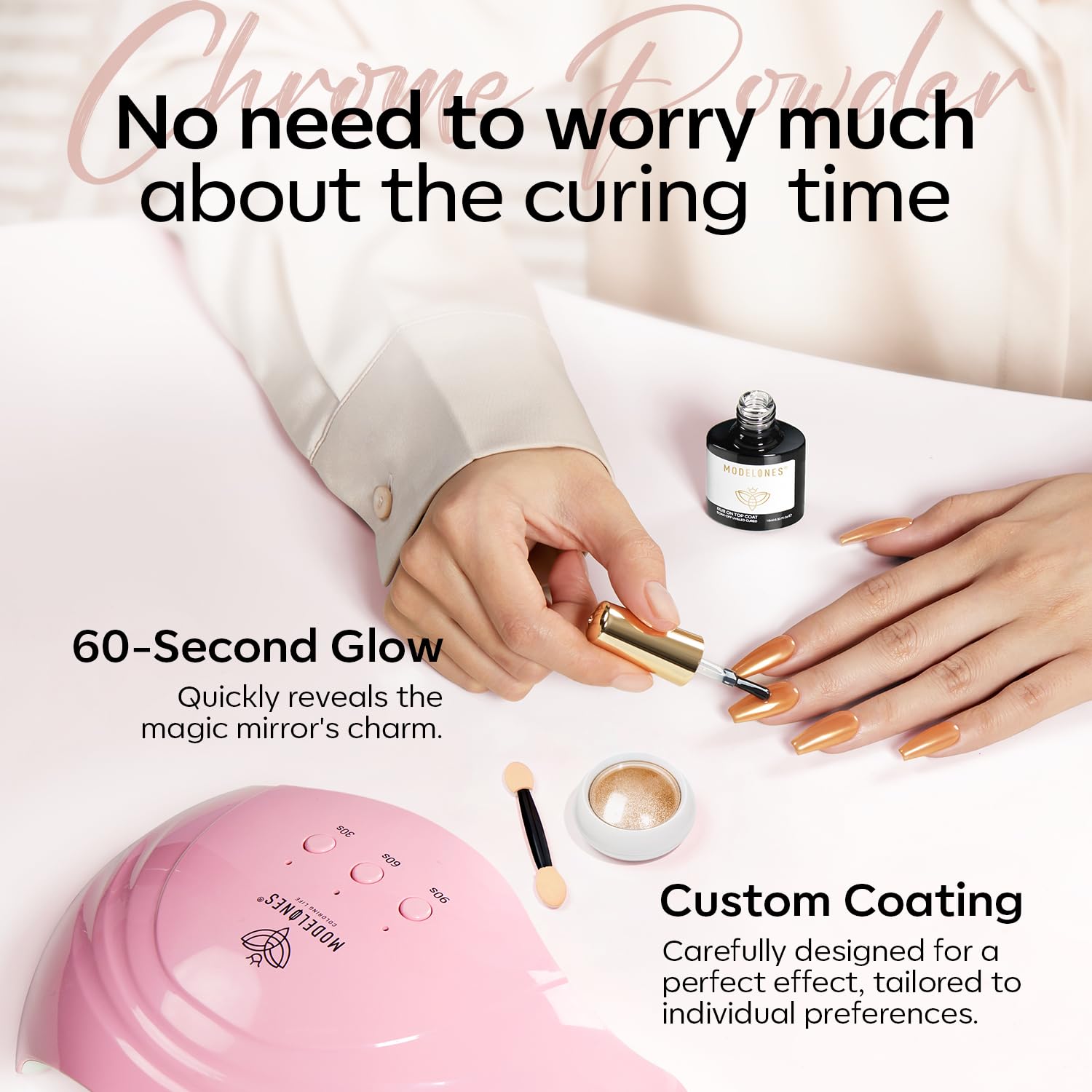modelones Gel Top Coat for Chrome Nail Powder, Mirror Shiny Clear Chrome Top coat No Wipe Long Lasting Soak Off Nail Lamp High Gloss Chrome Top Coat Gel Nail Polish for Home DIY and Nail Salon - Image 5