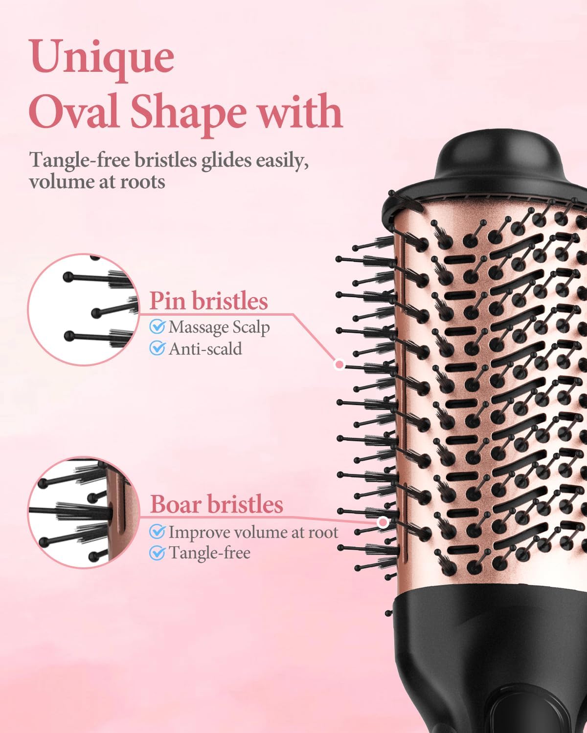 Dual Voltage Hair Dryer Brush,Travel Blow Dryer Brush for Blowout Look with Universal Power Adapter, One-Step Hot Air Brush Volumizer,Smoothing,Dryer,125V/220V - Image 7