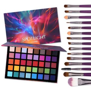UCANBE Spotlight Eyeshadow Palette + 15 PCS Eye Brushes Makeup Set, Professional 40 Color Matte Shimmer Glitter Eye Shadow Pallet Highly Pigmented Waterproof Long Lasting Make up Pallete