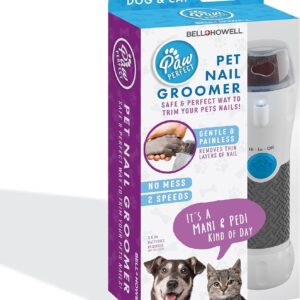 Bell+Howell Pawperfect Cordless Dog and Cat Nail Trimmer Rotating File with Safety Guard, 5000-7000 RPM's, Gentle and Painless Dog Nail Grinder w/ 3 Modes with 3 Replacement Rollers