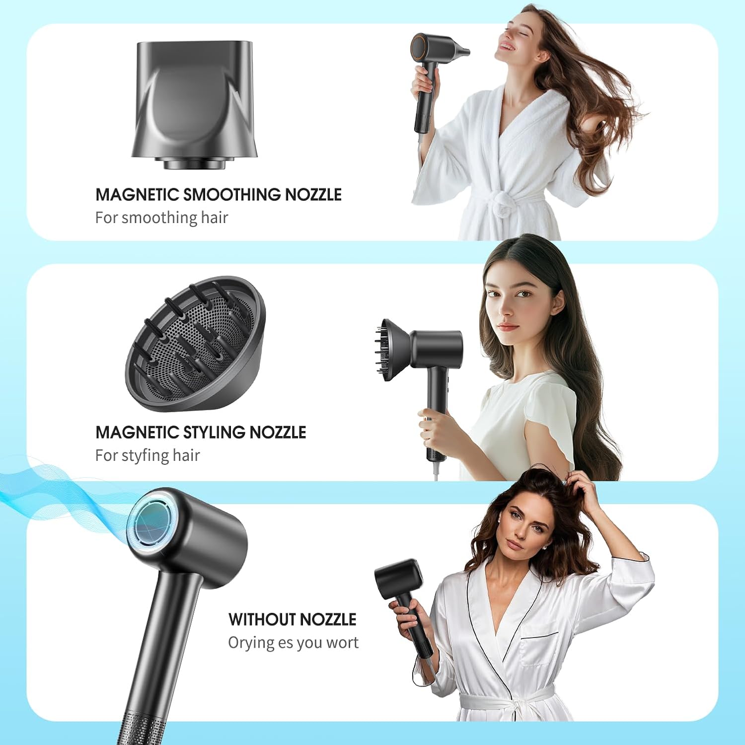 Diffuser Hair Dryer, 110,000 RPM Brushless Motor High-Speed Low Noise Thermo-Control Hair Dryers, Negative Ionic Blow Dryer,Fast-Drying Portable Hairdryer for Home, Travel Birthday Gift for Women Mom - Image 5