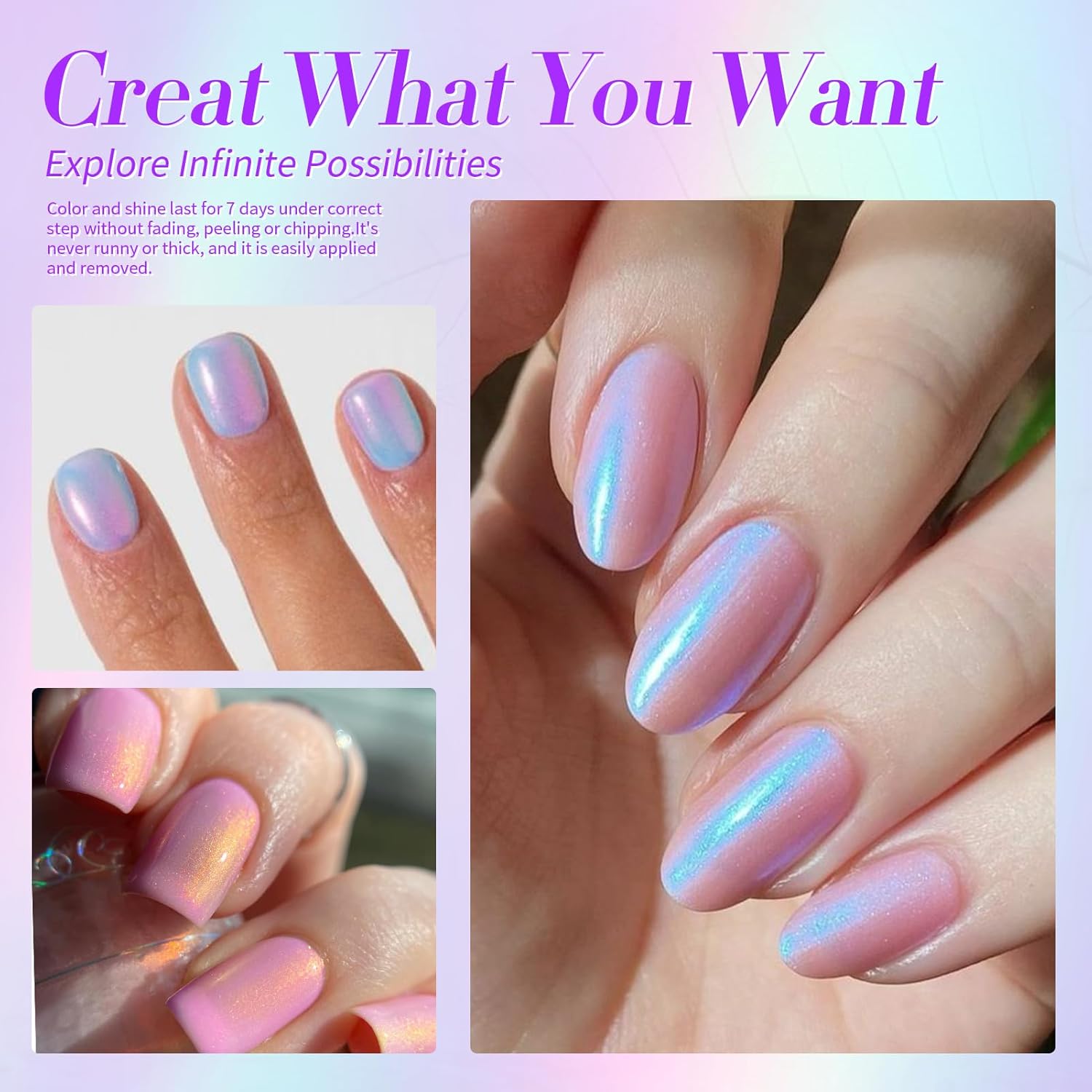 Born Pretty Pearl Nail Polish Set, 6 Colors Ombre Pearl Shimmer White Pink Purple Mermaid Nail Polish Quick Dry Spring Summer Finger 10ml 0.34oz Shell Glitter Nail Lacquer Set - Image 5