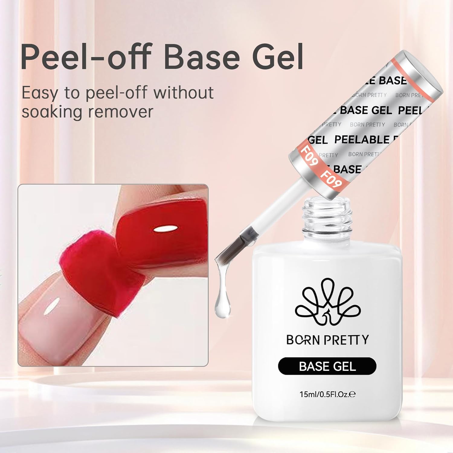 Born Pretty Peel Off Base Gel, Peelable Base Gel Coat for Gel Polish, Peelable Clear Foundation for Use with U V LED Nail Lamp, Nail Practice U V Nail Lamp Required Perfect for Beginners 15ML - Image 2