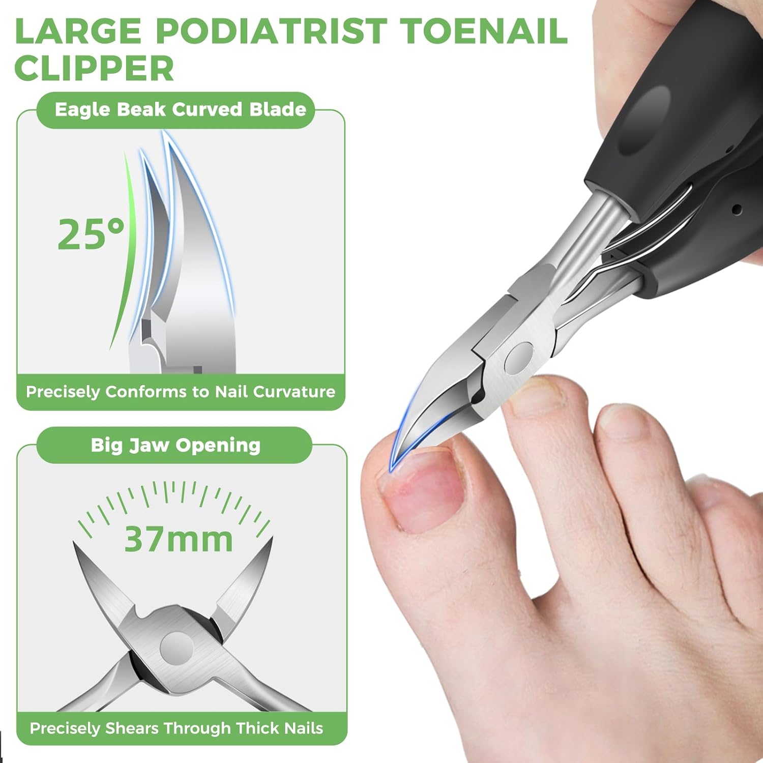 Toe Nail Clippers for Thick Toenails for Seniors, Angled Head Large Toenail Clippers for Men, Heavy Duty Fingernail Clipper with Catcher, Ultra Sharp Big Nail Cutters Set with Long Handle, Wide Jaw - Image 3