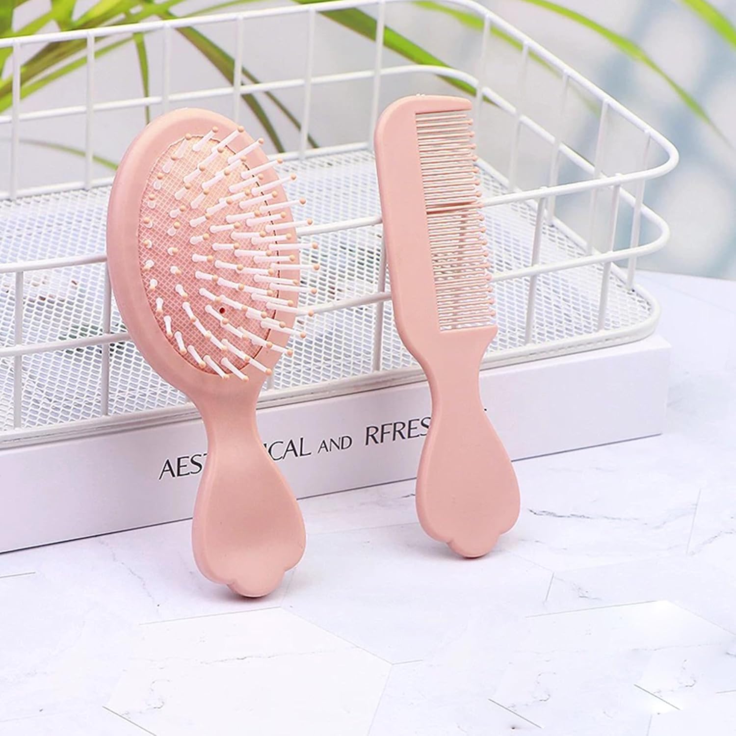 4 Pieces Mini Hair Brush Hair Comb Set For Women Girls Kids Toddler Small Travel Hair Combs Brushes Handheld Mirror Set Detangling Comb Massage HairBrush with Air Cushion (Pink) - Image 8