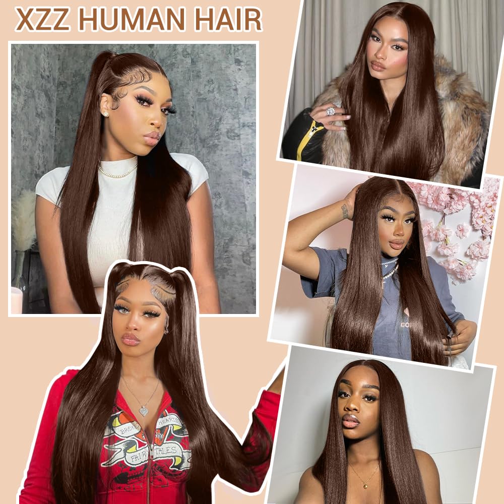 Chocolate Brown Lace Front Wigs Human Hair Pre Plucked Dark Brown Wear And Go Glueless Wig 9x6 Straight Wigs Human Hair 220% Density Colored #4 Brown Glueless Wig Hd Lace Frontal Wigs For Women 24Inch - Image 4