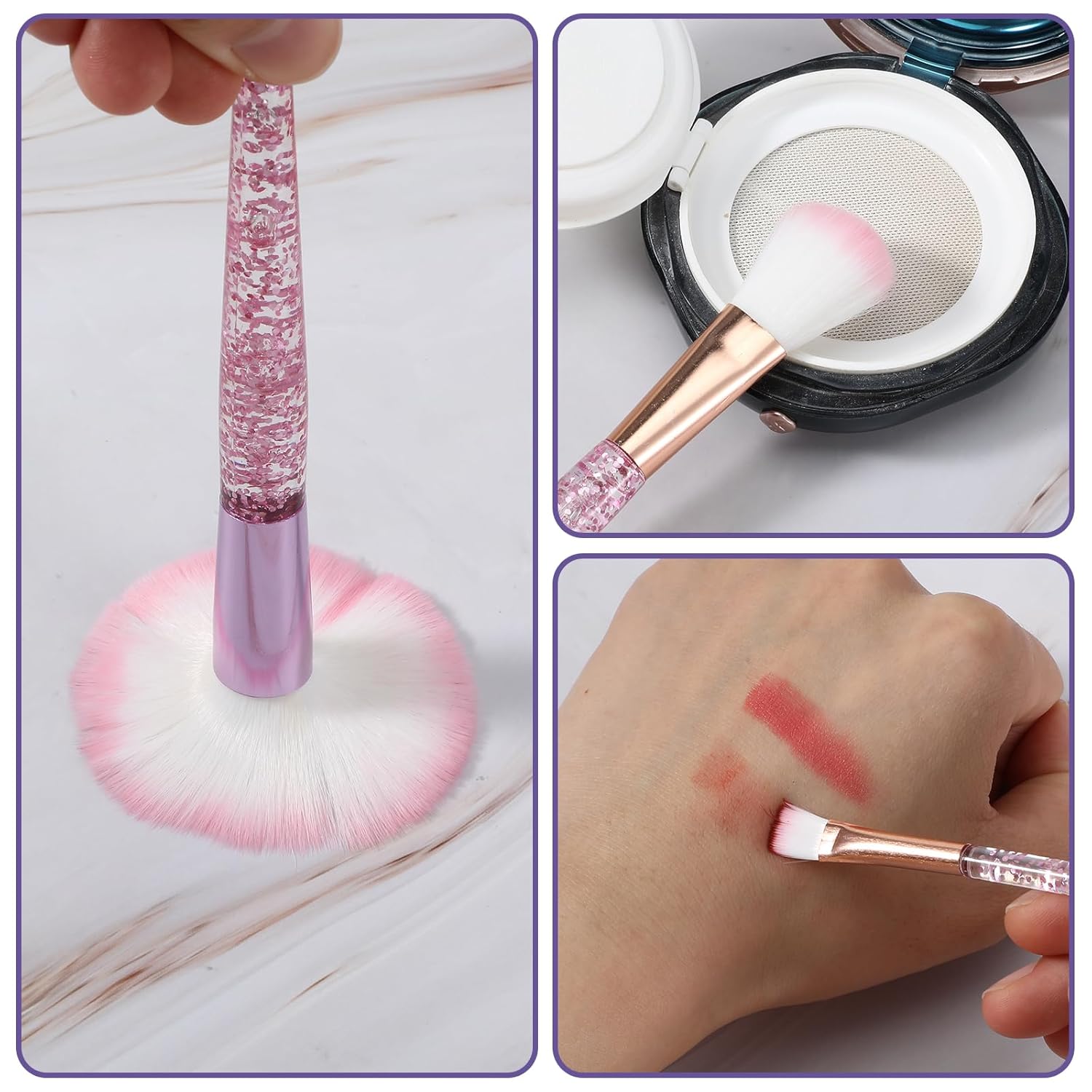 15Pcs Pink Makeup Brushes Set, Glitter Crystal Cute Makeup Brush Eye Shadow Brushes Kit Professional Face Foundation Concealer Liquid Make up Beauty Eyeliner Lip Cosmetic Brush Set for Women - Image 5