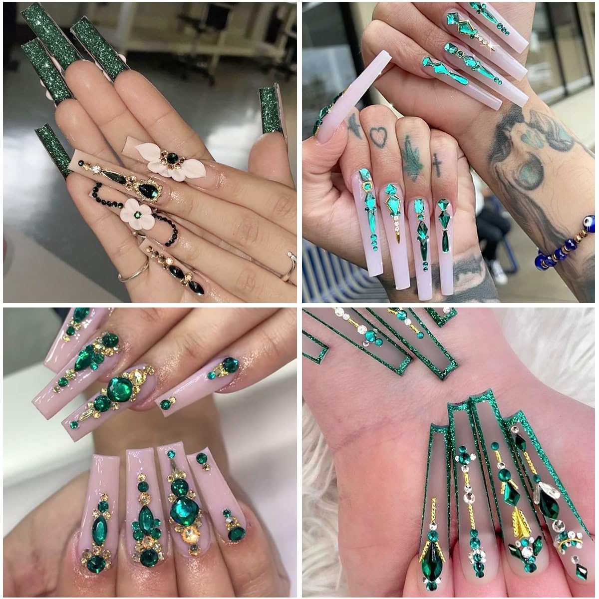 4 Boxes Emerald Green Rhinestones Glitters 24 Shapes K9 Glass Gems Stones Flatback Round Diamonds Crystals Nail Art Charms Supplies for Nails Faces Eyes Makeup Body DIY Crafts Tumblers Bottles - Image 5