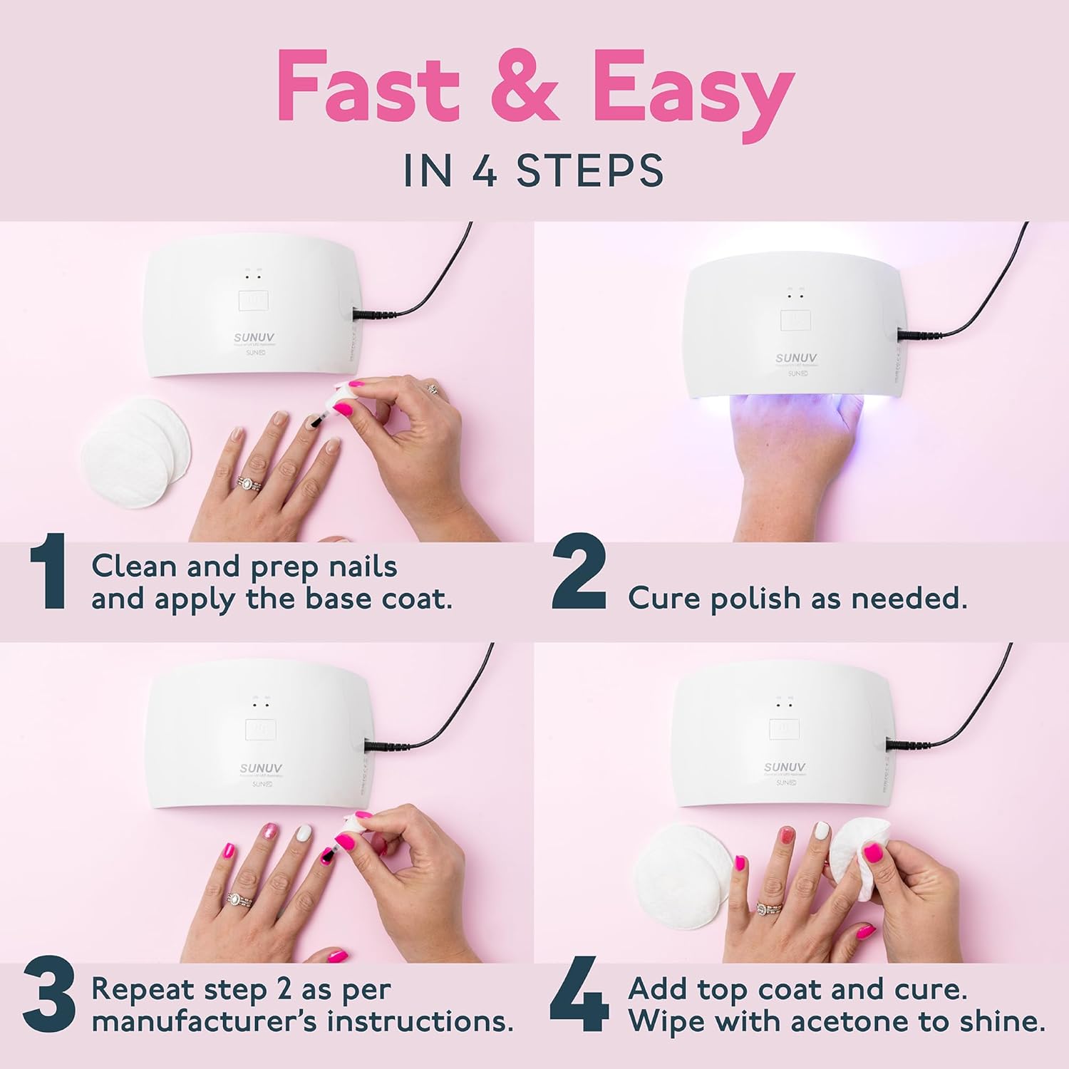 SUNUV UV Nail Lamp, Nail Dryer for Gel Nail Polish UV Light for Gel Nails with Sensor 2 Timers SUN9C Pink Gift for Women Girls - Image 8