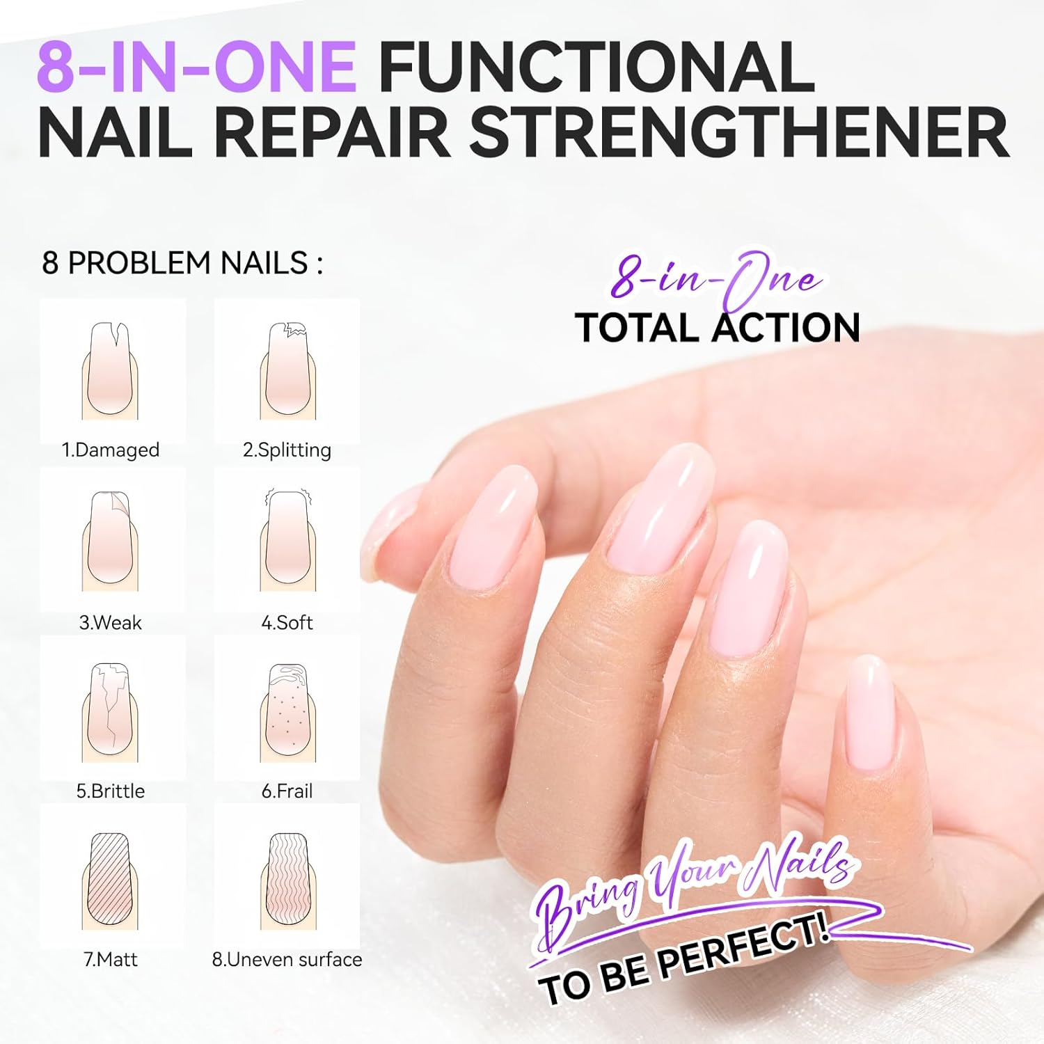 Gelike EC Nail Hardener & Strengthener: Milky Pink Ridge Filler, Nail Repair for Damaged Nails, Growth Treatment for Thin Nails, Extra Strong Polish - Natural, Vegan, Cruelty Free for Daily Home Salon - Image 4