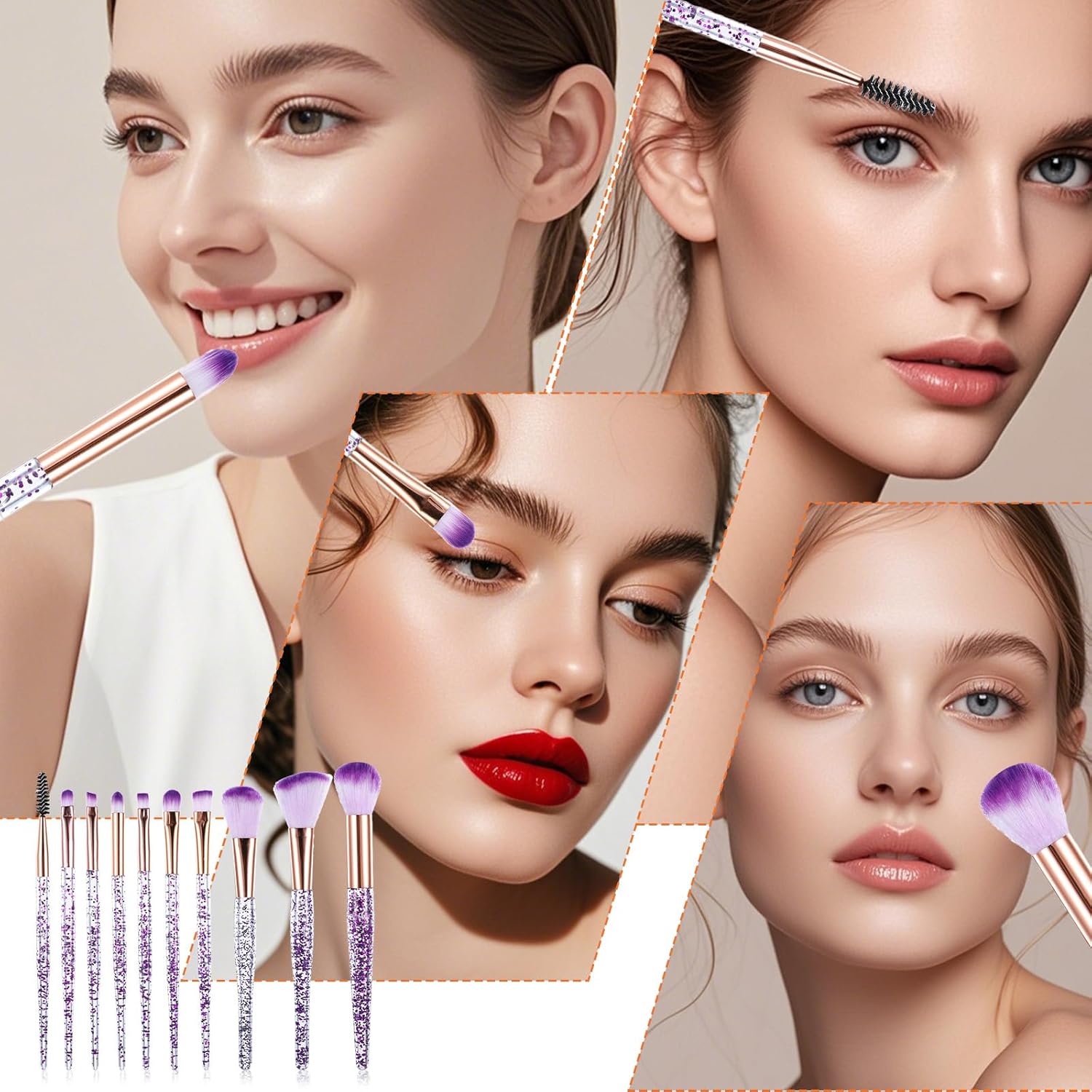 10 PCS Crystal Glitter Makeup Brushes, Cute Makeup Brushes Face Cosmetics Blending Brushes Professional Glitter Brushes for Foundation Concealer Eye Shadow Blush Lip - Image 6