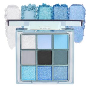 9 Colors Blue Smoky Matte Shimmer Eyeshadow Palette for Eye Makeup,High Pigmented Brown Purple Eye Shadow Primers Powder Palet de sombras de ojos