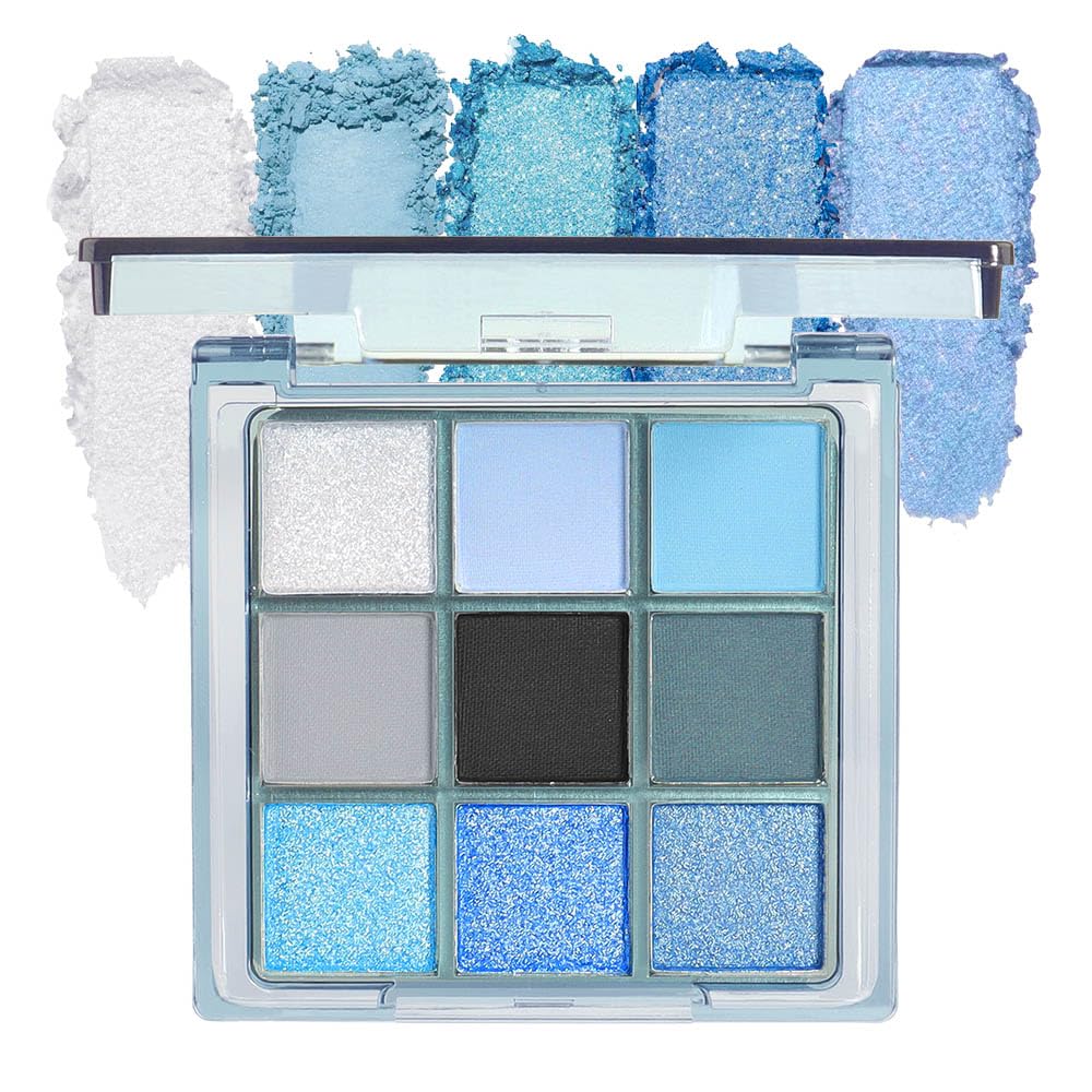 9 Colors Blue Smoky Matte Shimmer Eyeshadow Palette for Eye Makeup,High Pigmented Brown Purple Eye Shadow Primers Powder Palet de sombras de ojos
