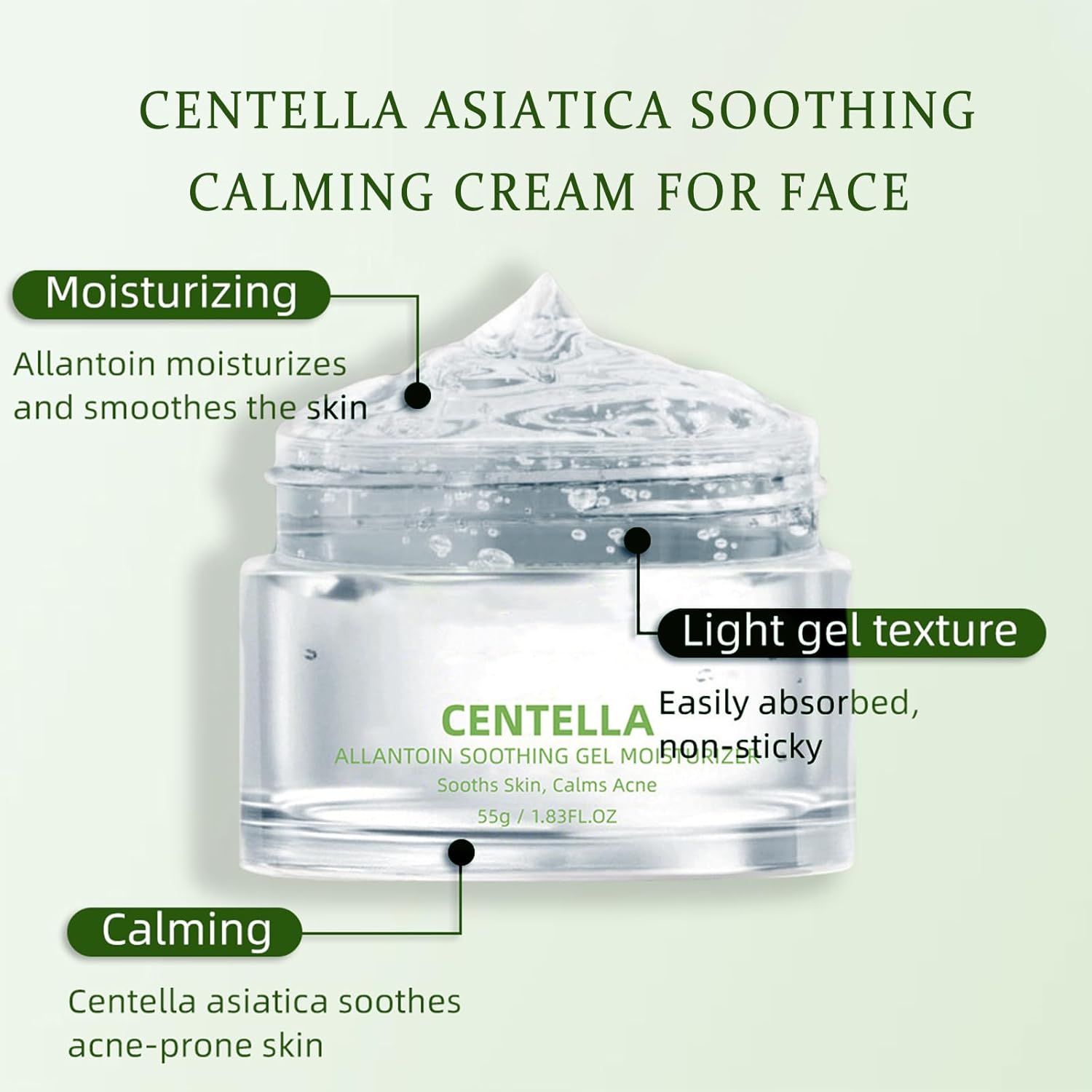 Centella Gel Moisturizer, Cntella Asiatica Soothing Gel Moisturizering for Face Natural Ingredients with Oat, Oat In Calming Gel Cream for Anti Acne Calm and Restore Oily Skin Moisturizer 1.83 Fl Oz - Image 4
