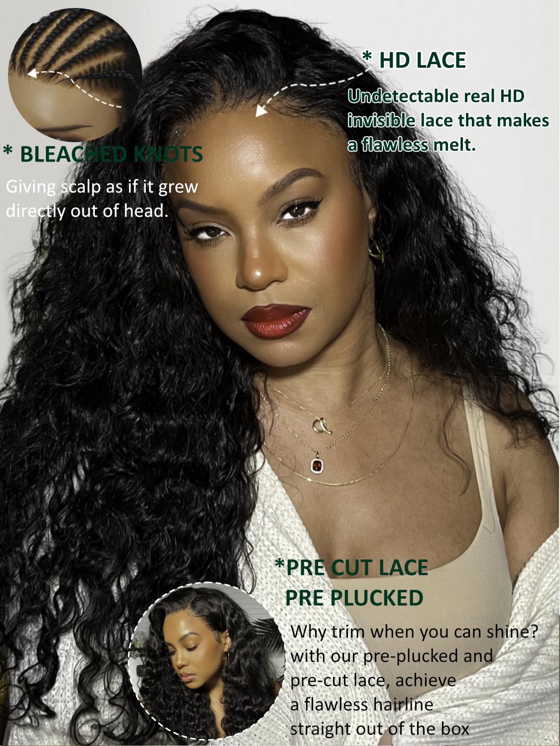 KLAIYI Pre Everything 13x4 Glueless Lace Front Wig Human Hair Water Wave Bye Bye Knots Put On and Go Wig Pre Cut Lace Pre Bleached Pre Plucked 30S Easy To Wear Beginner Curly Wig with Baby Hair 24Inch - Image 3