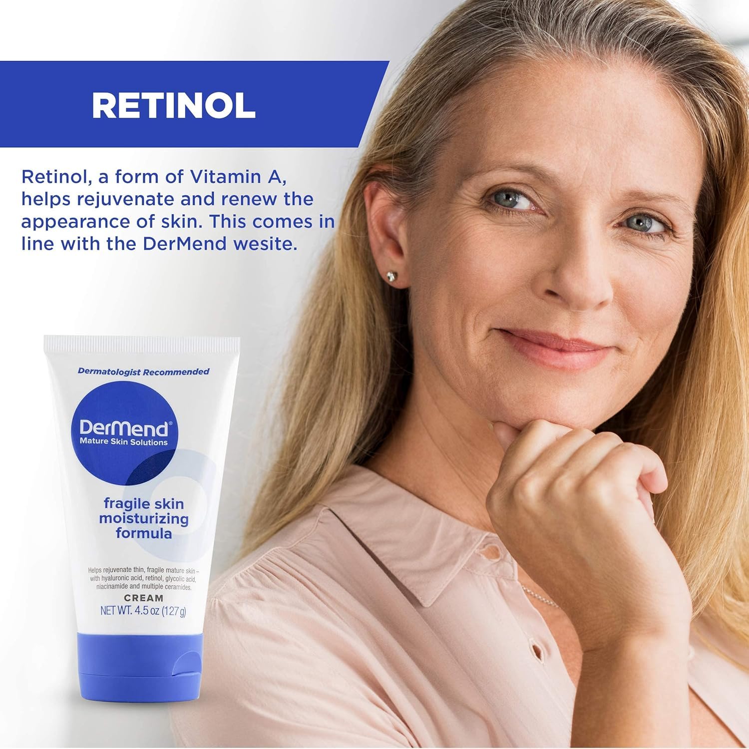 Dermend Specialized Fragile Skin Moisturizing Cream: Formula to Restore & Rejuvenate - Daily Anti Wrinkle Cream for Firming & Strengthening Thin, Aging Skin - 4.5 Oz Tube - Image 6