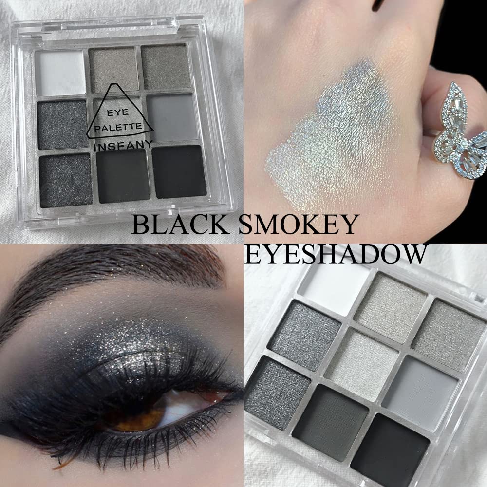 Black Smokey Eyeshadow Palette, 9 Colors Black Silver Gray White Goth Eyeshadow Makeup Palette, Waterproof Cool Toned Matte Glitter Eyeshadow Palette Sombras De Ojos Profesional - Image 2